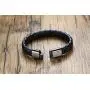MPRAINBOW Mens Personalized Stainless Steel Brown & Blue Braided Genuine Leather Bracelet with Magnetic Clasp Bangle Gift for Dad Husband Bf Son Friends