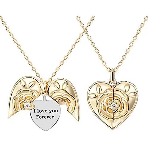 ISWAKI Rose Heart Necklace I Love You Forever Engraved Layered Gold Locket Necklaces for Women Jewelry for Girl Girlfriend Wife Gift ISWAKI Rose Heart Necklace I Love You Forever Engraved Layered Gold Locket Necklaces for Women Jewelry for Girl Girlfriend Wife Gift