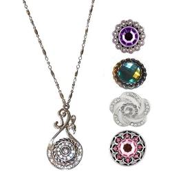 Hidden Hollow Beads Snap Interchangeable Womens Fashion Jewelry Necklace, 18'' Long, Fancy Strong Stainless Steel Chain. Comes in a Gift Box.