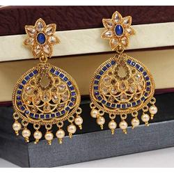 Ratna creation SANARA Bollywood Indian Wedding Designer Gold Tone Pearl Polki Stone Dangle Earring Set Jewelry