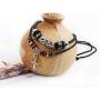 MORE FUN Vintage Style Double Layers Black Braided Leather Tribal Necklace with Charm Cross Pendant