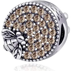 Sambaah Butterfly Charm Sterling Silver Enameled Lucky Charm Bead Heart Shaped Dangel Pendant with Cubic Zirconia for Women Bracelets