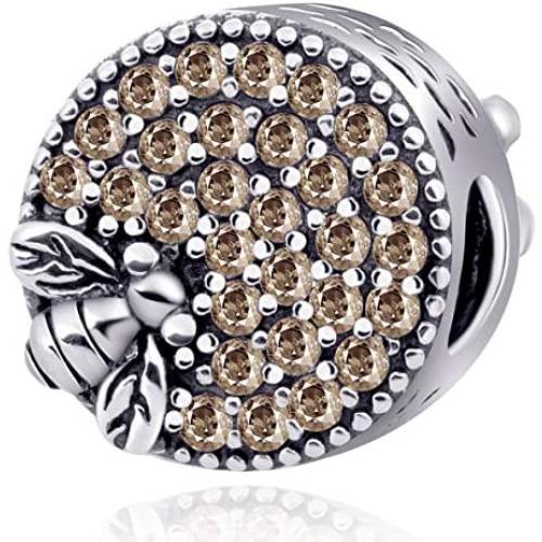 Sambaah Butterfly Charm Sterling Silver Enameled Lucky Charm Bead Heart Shaped Dangel Pendant with Cubic Zirconia for Women Bracelets