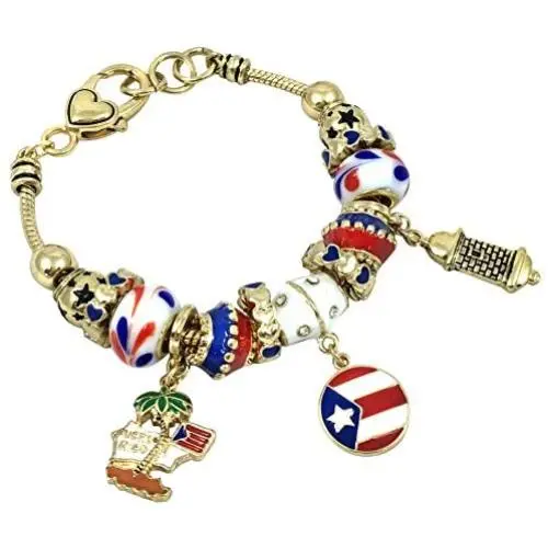 Elosee Puerto Rico Theme Murano Glass Charm Bracelet 7.5 Inch Elosee Puerto Rico Theme Murano Glass Charm Bracelet 7.5 Inch