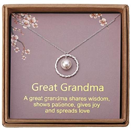Gifts for Great Grandma - Sterling Silver Twisted Eternity Ring with Pearl Great Grandma Necklace - Great Grandma Birthday Christmas Best Great Grandma Gifts Jewelry