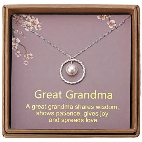 Gifts for Great Grandma - Sterling Silver Twisted Eternity Ring with Pearl Great Grandma Necklace - Great Grandma Birthday Christmas Best Great Grandma Gifts Jewelry