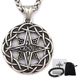 Gungneer Stainless Steel Celtic Knot Triquetra Irish Compass Necklace Trinity Strength Symbol Keel Chain Jewelry