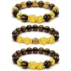 RIOSO 3 Pcs Feng Shui Pixiu Good Luck Bracelets for Men Women Chinese Dragon Lucky Charm Bead Bracelet Pi Yao Attract Wealth Money Jewelry