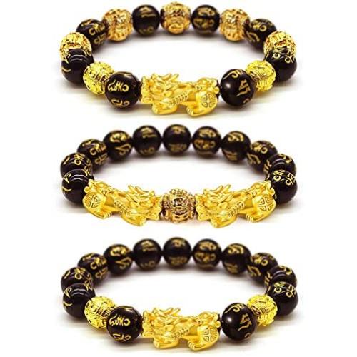 RIOSO 3 Pcs Feng Shui Pixiu Good Luck Bracelets for Men Women Chinese Dragon Lucky Charm Bead Bracelet Pi Yao Attract Wealth Money Jewelry