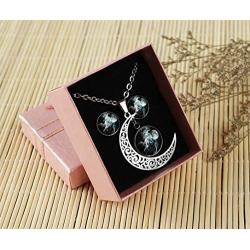 XUTAI Custom Vintage Glamour Moon Glass Necklace Stud Earring Jewelry Suit for Womens Mom