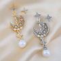ABJFJE Asymmetrical Star Moon Dangle Earring Bohemian Sparkle Crystal Design Drop Dangling Earrings for Women Girl Fashion Jewelry