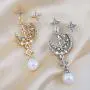 ABJFJE Asymmetrical Star Moon Dangle Earring Bohemian Sparkle Crystal Design Drop Dangling Earrings for Women Girl Fashion Jewelry