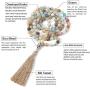 BALIBALI 108 Mala Beads Necklace Semi-Precious Gem Stones Meditation Necklace 108 Hand Knotted Japa Mala Beaded Tassel Necklace with Tree of Life Pendant