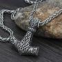 GuoShuang Men Norse God Viking Odin Wolf Thors Mjolnir Pendant Necklace with Valknut Gift Bag