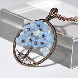 sedmart Tree of Life Necklace for Women Wire Wrapped Family Tree Pendant Necklaces Natural Gemstone Jewelry Birthday