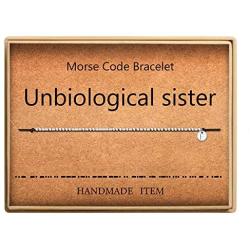 Lcherry Unbiological Sister Morse Code Bracelet Initial A to Z Disc Charm Morse Code Bracelet Beads on Adjustable Silk Cord Inspirational Gift for Women