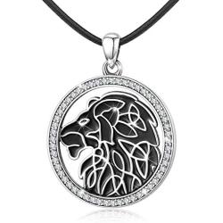 Eusense Lion Necklace Sterling Silver Celtic Lion King Heads Pendant Necklaces Lion Jewelry for Men, Women