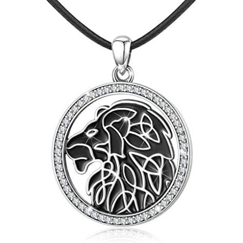 Eusense Lion Necklace Sterling Silver Celtic Lion King Heads Pendant Necklaces Lion Jewelry for Men, Women