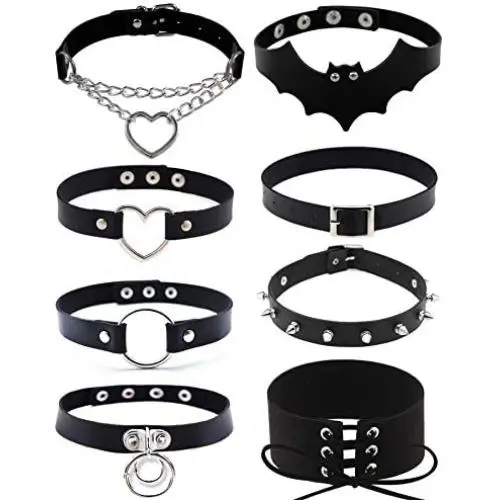 SOOWOOT 8 Pieces PU Leather Choker Necklace Goth Spiked Rivets Punk Collar Necklace Adjustable PU Leather Studded Love Heart Collar Choker Collar Set Gifts for Women Girls SOOWOOT 8 Pieces PU Leather Choker Necklace Goth Spiked Rivets Punk Collar Necklace Adjustable PU Leather Studded Love Heart Collar Choker Collar Set Gifts for Women Girls