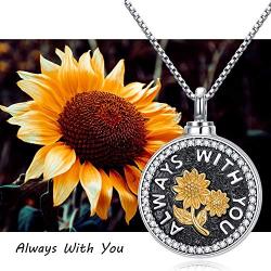 Sunflower Urn Locket Necklace S925 Sterling Silver Cremation Jewelry for ashes - Always With You Memorial Keepsake Sunflower Jewelry Gifts for Family Members Pets
