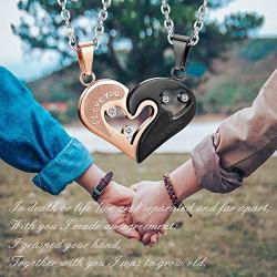 Jstyle 4Pcs Couple Necklace Bracelets Matching Set for Men Women Love Heart Puzzle Pendant Necklace Cuff Bangle Bracelet His & Hers Gift for Mom