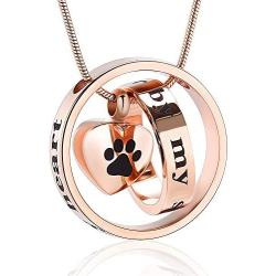 memorial jewelry Forever in My Heart,No Longer by My Side Cremation Pet Urn Necklace Screw Opens and Lock Ashes Pendant Jewelry for Dog Cat