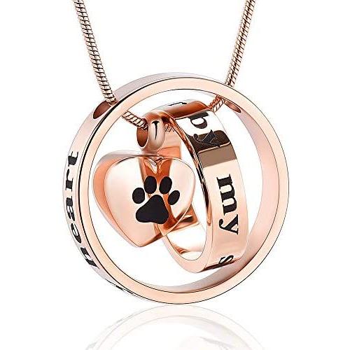 memorial jewelry Forever in My Heart,No Longer by My Side Cremation Pet Urn Necklace Screw Opens and Lock Ashes Pendant Jewelry for Dog Cat