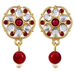 Saissa White Pearl Red Stone Choker Indian Necklace Earrings Jewelry Set for Girls and Women