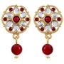 Saissa White Pearl Red Stone Choker Indian Necklace Earrings Jewelry Set for Girls and Women