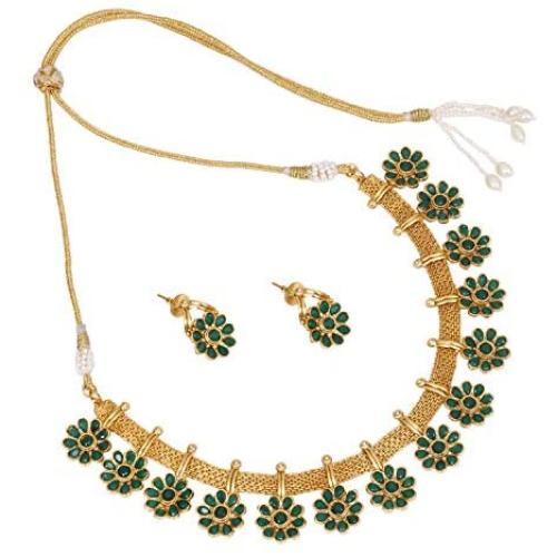 Indian Ratna Creation Gold Pearl Drop Choker Necklace Set Crystal Stones for Women and Girls Jewelry