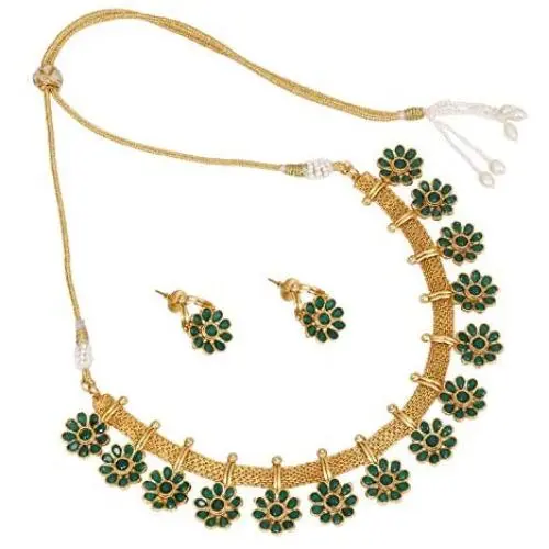 Indian Ratna Creation Gold Pearl Drop Choker Necklace Set Crystal Stones for Women and Girls Jewelry