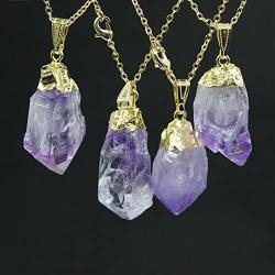 KISSPAT Unpolished Raw Amethyst Stone Pendant Necklace with 26 Long Chain