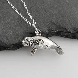 FashionJunkie4Life Sterling Silver 3D Manatee Charm Necklace, 18'' Chain