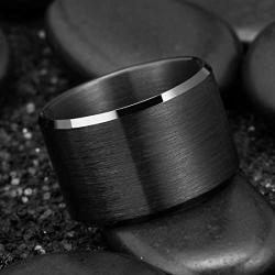 King Will Basic 15MM Wedding Band for Men Tungsten Carbide Engagement Ring Comfort Fit Beveled Edges/Stepped Edges