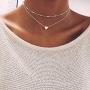 Ronglia Boho Layered Choker Necklace Silver Heart Pendant Necklaces Beaded Necklace Chain Jewelry Adjustable for Women and Girls