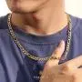 KRKC&CO 7mm Figaro Chain Necklace for Men, 18K Gold Plated Stainless Steel Anti-Tarnish Anti-Allergies Hip Hop Rapper Chain Necklace for Men, 18 20 24 inches
