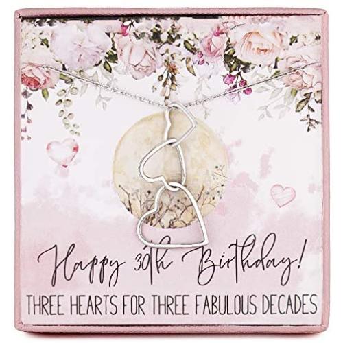 30th Birthday Gifts For Women 925 Sterling Silver Three Interlocking Hearts Pendant Necklace For Her Chain Adjust From 16'' to 21'' Long Extender