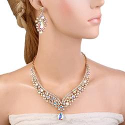 EVER FAITH Austrian Crystal Elegant V-Shaped Teardrop Necklace Earrings Set