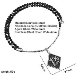 BLEUM CADE Mens Cool 316L Stainless Steel 1% er Pendant Necklace,Black Natural Agate Stone Chain 28''