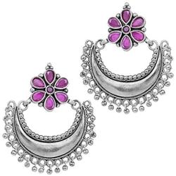 Aheli Indian Traditional Rajasthan Jaipur Collection Oxidised Silver Chandbali Earrings Antique Jewelry for Women Girls