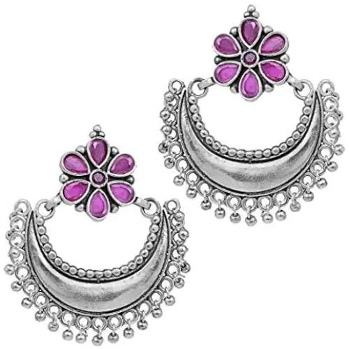 Aheli Indian Traditional Rajasthan Jaipur Collection Oxidised Silver Chandbali Earrings Antique Jewelry for Women Girls Aheli Indian Traditional Rajasthan Jaipur Collection Oxidised Silver Chandbali Earrings Antique Jewelry for Women Girls
