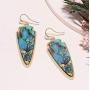 Marble Effect on Recycled Wood, Arrowhead Shape Drop Statement Earrings