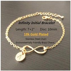 Personalized Infinity Bracelet with Initials 18K Gold Plated Letter Bracelet for Women Girls Dainty Cute Coin Charm Bracelet Disc Name Bridesmaid Bracelet