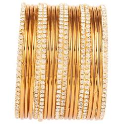 Touchstone New Golden Bangle Collection Indian Bollywood Traditional Yellow Rhinestone Plain Golden Designer Jewelry Bangle Bracelets Set of 20. in Antique Gold Tone for Women.