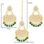 Aheli Faux Kundan Beaded Earrings Maang Tikka Set Indian Bollywood Ethnic Fashion Jewelry for Women