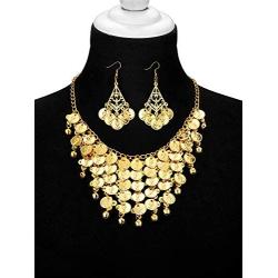 3 Sets Womens Belly Dance Accessories, Gold Coins Belly Dance Hip Skirt Scarf Wrap Belt, Gold Coins Necklace and Earrings