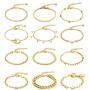 Honsny 12PCS Chain Bracelets for Women 14K Gold Plated Pearl Lock Flat Cable Chain Beaded Bracelets Adjustable Link Chain Bracelet Set Dainty Paperclip Jewelry Set