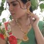 Tarinika Arina Gold-Plated Indian Jewelry Set with Necklace and Earrings - White Red Green
