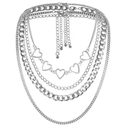 Lock Chain Necklace, Egirl Chains, Statement Lock Key Pendant Necklace Silver Set Eboy Long Multilayer Chains Punk Choker 2 Set(5 Layer) Lock Chain Necklace, Egirl Chains, Statement Lock Key Pendant Necklace Silver Set Eboy Long Multilayer Chains Punk Choker 2 Set(5 Layer)