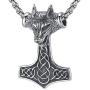 LineAve Mens Stainless Steel Large Wolf Viking Thors Hammer Pendant Necklace, 23''+2'' Ext, 8c0015